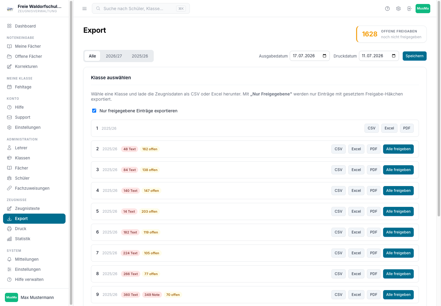 Export und Freigabe